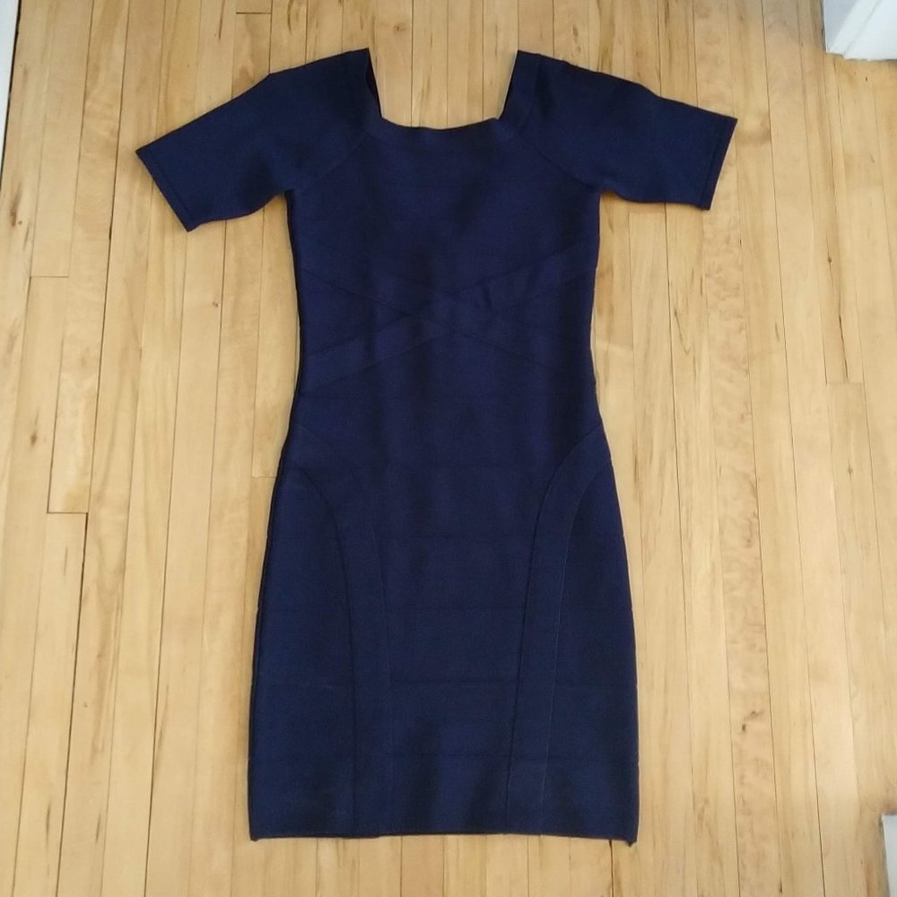 Navy Open back Bandage Sheath Dress
